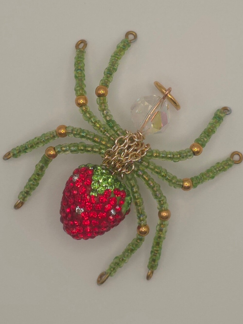 Hand Crafted Beaded Strawberry Spider Pendant